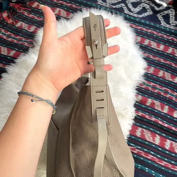 All Saints Taupe Leather Hobo Bag Shoulder Purse - Picture 7 of 15